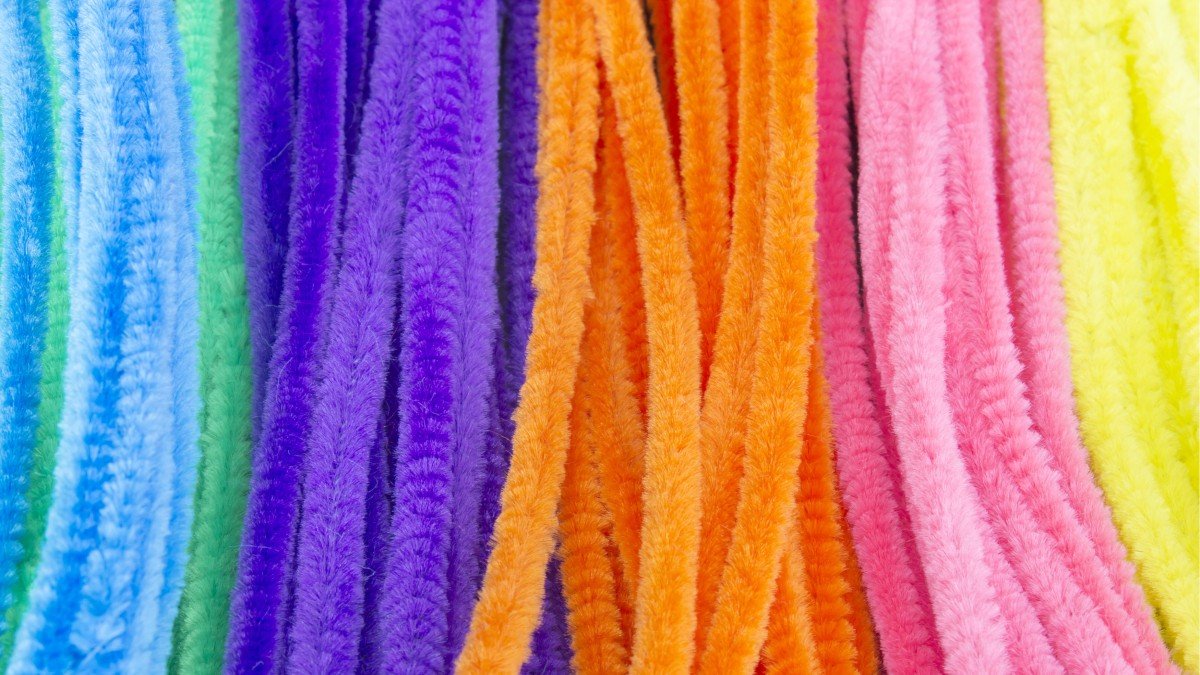 light blue, green, purple, orange, pink and yellow craft pipe cleaners